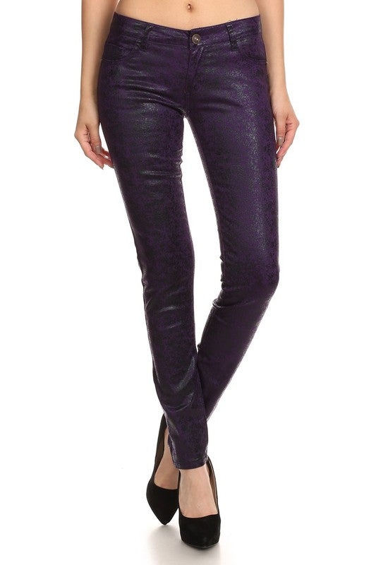 Low Rise Metallic Print Skinny jeans Pants Bagel