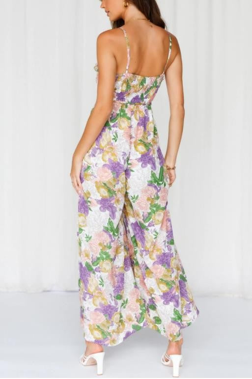 Floral Print Wide Leg Jumpsuit One and Only Collective Inc