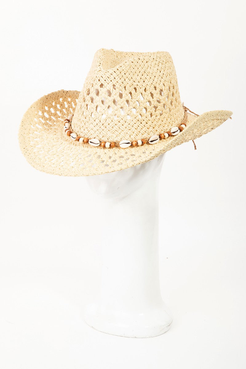 Fame Cowrie Shell Beaded String Straw Hat Fame