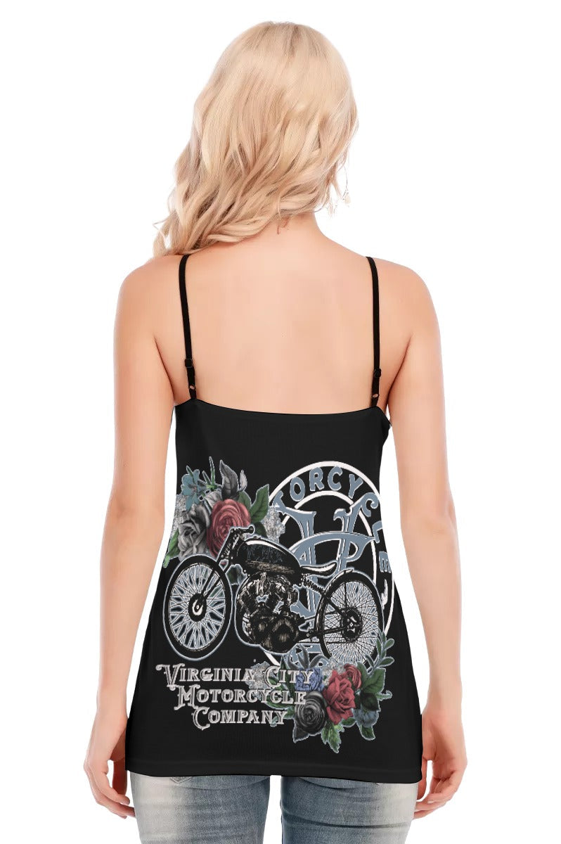 Ladies Biker Motorcycle Eyelet Lace-up Cami Shirt Virginia City Motorcycle Company