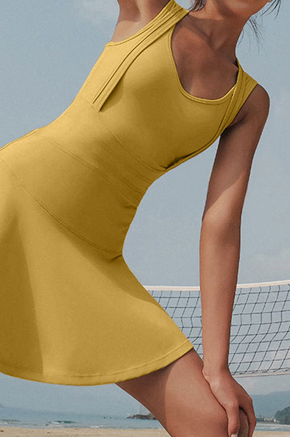 V-Neck Wide Strap Active Dress with Unitard Liner Trendsi