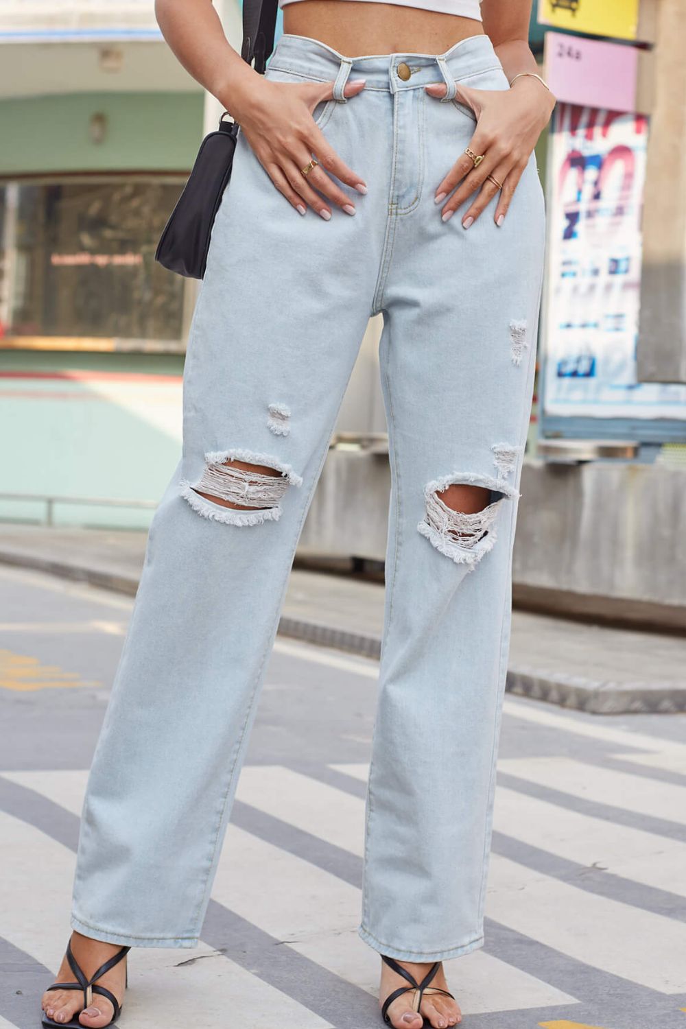 Baeful Distressed Straight Leg Jeans with Pockets Trendsi
