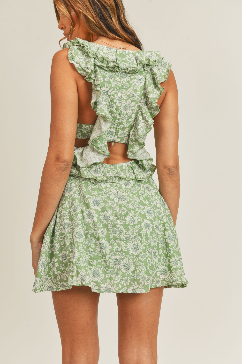 MABLE Floral Side Cutout Ruffled Mini Dress Trendsi