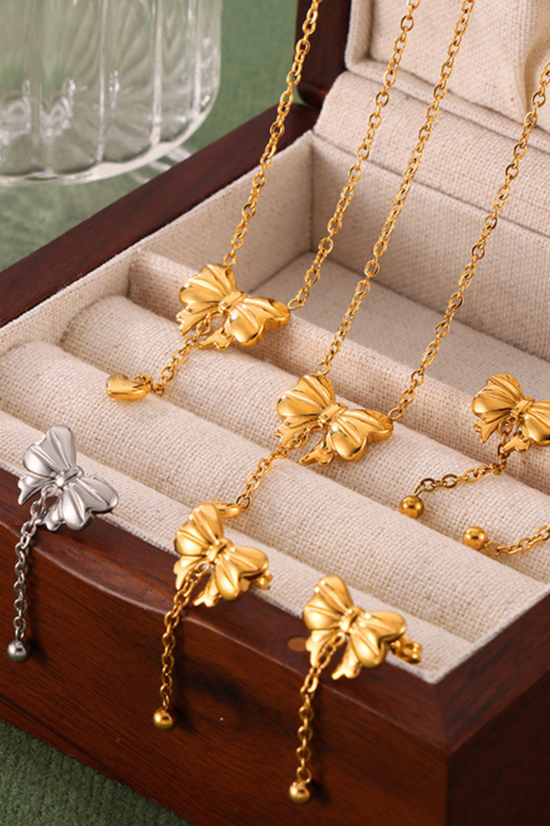 Titanium Steel Gold-Plated Bow Pendant Necklace Trendsi