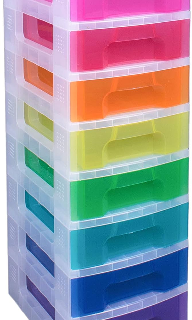 Really Useful Box Plastic Storage Tower 8x7 Liter Clear Frame with Rainbow Drawers Really Useful Products