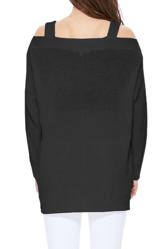 Off Shoulder Loose Over Sized Fit Sweater Knit Top Mak