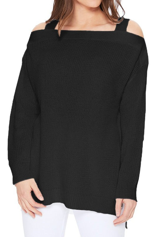 Off Shoulder Loose Over Sized Fit Sweater Knit Top Mak