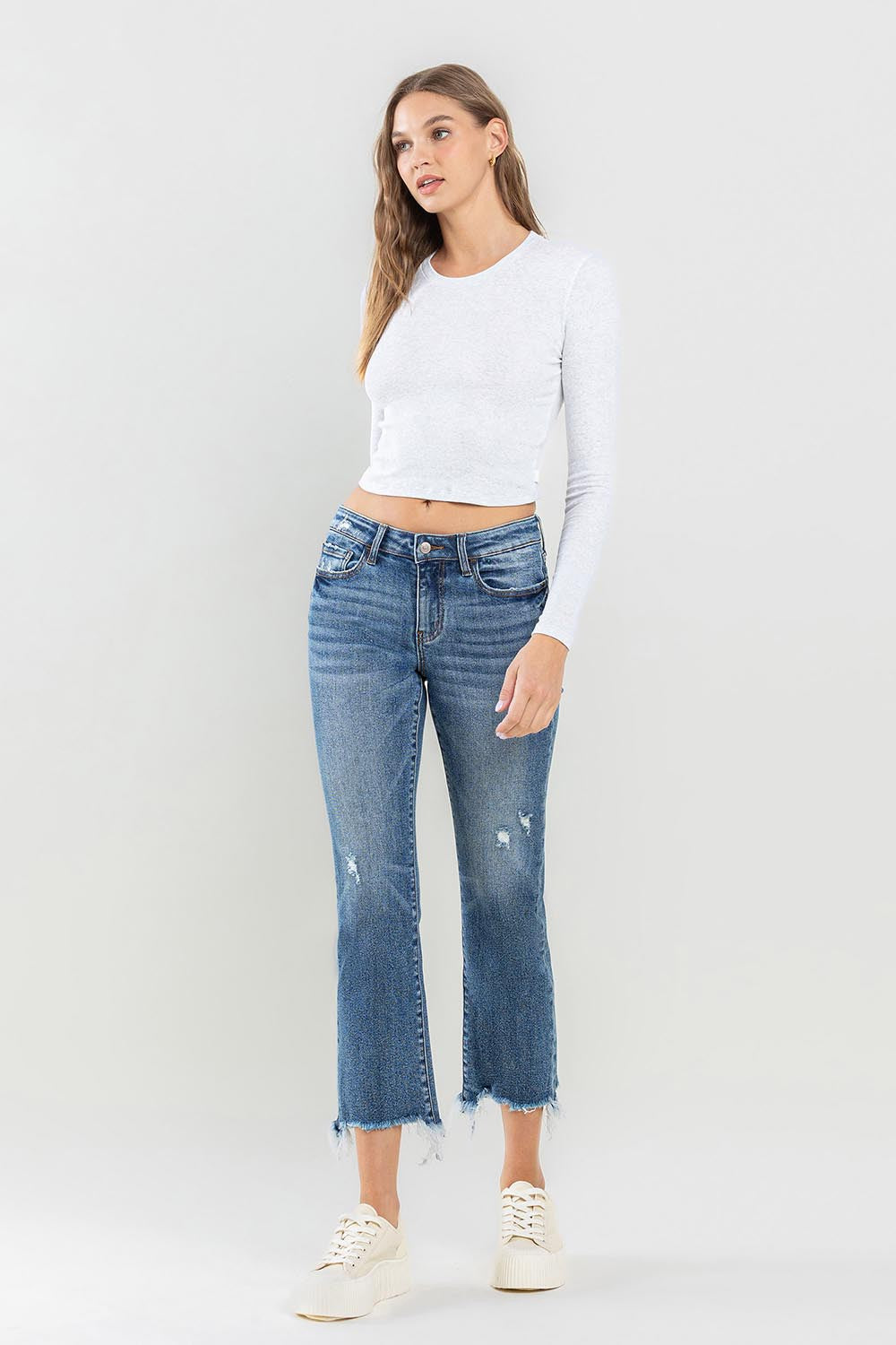 Lovervet Mid Rise Frayed Hem Jeans Trendsi