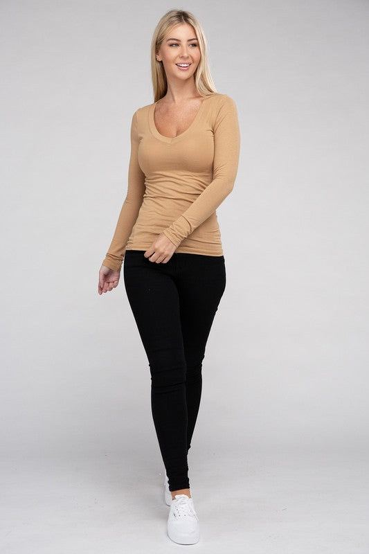 Essential V-Neck Long Sleeve T-Shirt Ambiance Apparel