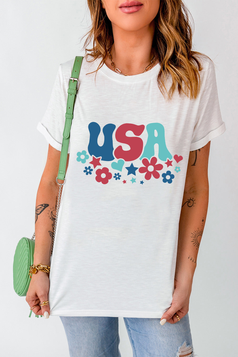 USA Round Neck Short Sleeve T-Shirt Casual Chic Boutique
