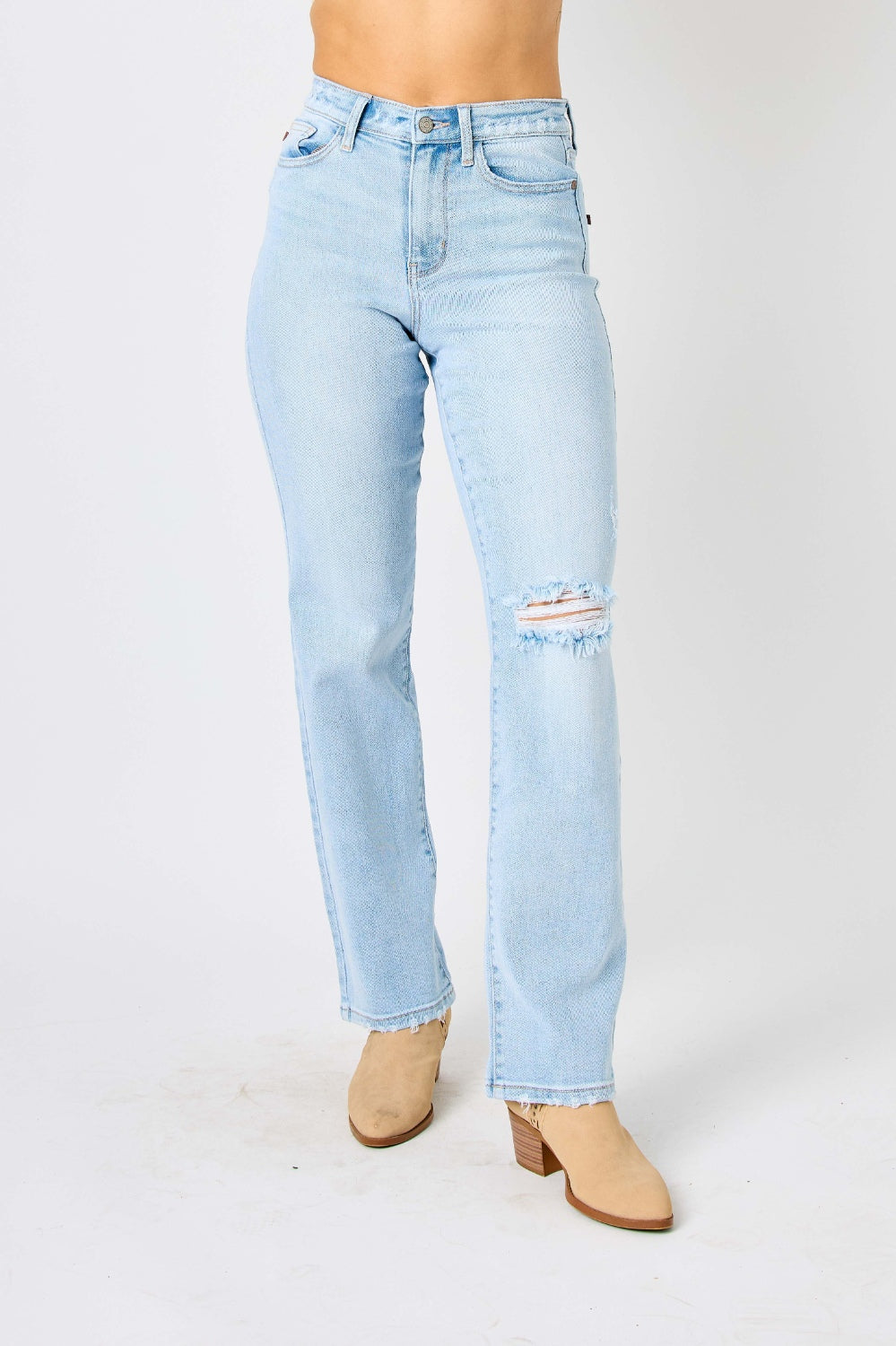 Judy Blue Full Size High Waist Distressed Straight Jeans Trendsi