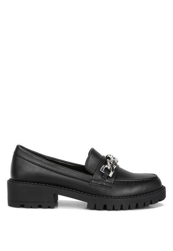 Ashby Faux Leather Chunky Block Heel Loafers Rag Company