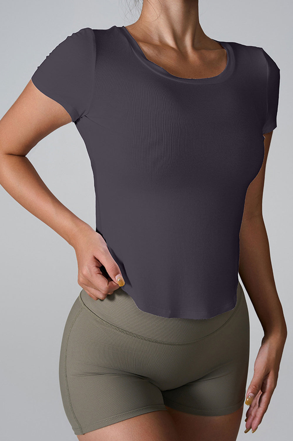 Cutout Round Neck Short Sleeve Active T-Shirt Trendsi