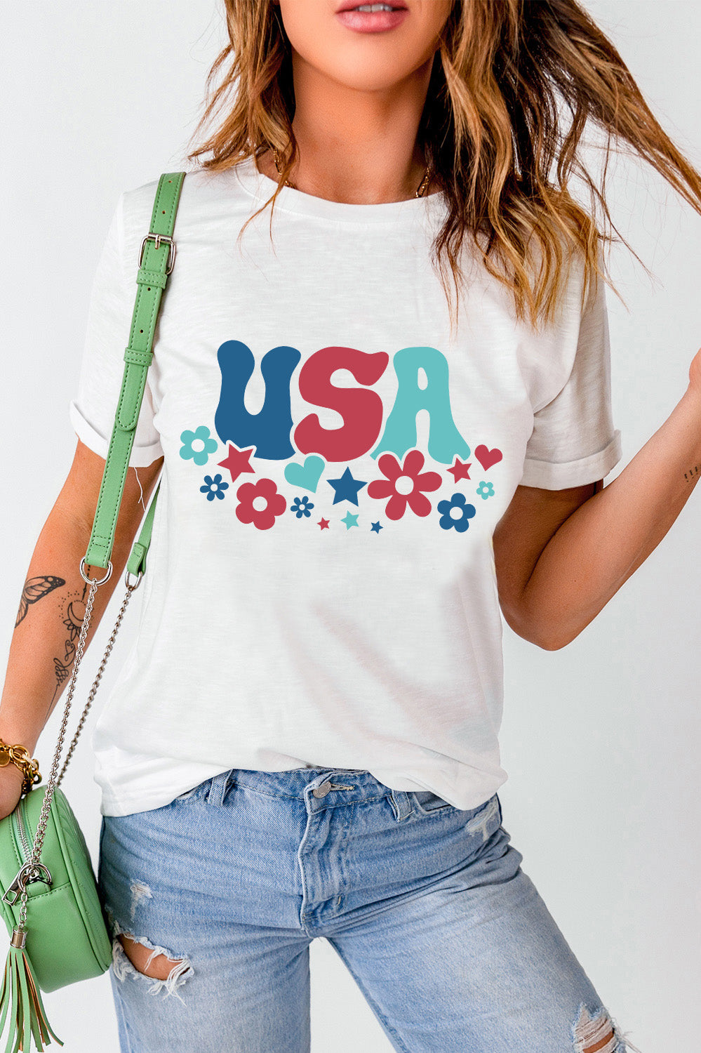 USA Round Neck Short Sleeve T-Shirt Casual Chic Boutique
