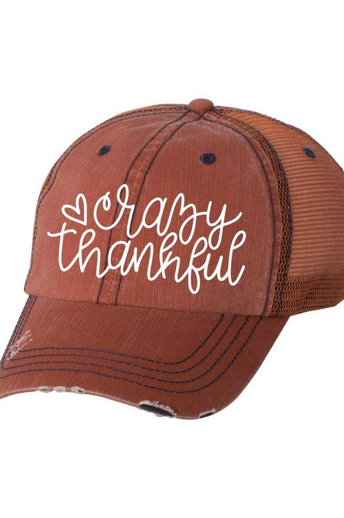 Crazy Thankful Embroidered Trucker hat Ocean and 7th