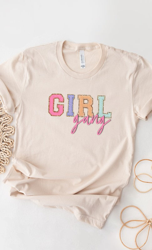 Girl Gang Faux Chenille Letters Graphic Tee Kissed Apparel
