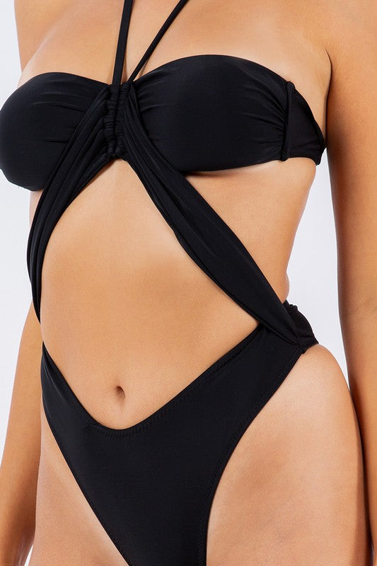 ONE PIECE OPEN CUTOUT FRONT PANEL WITH HALTER NECK Mermaid Swimwear