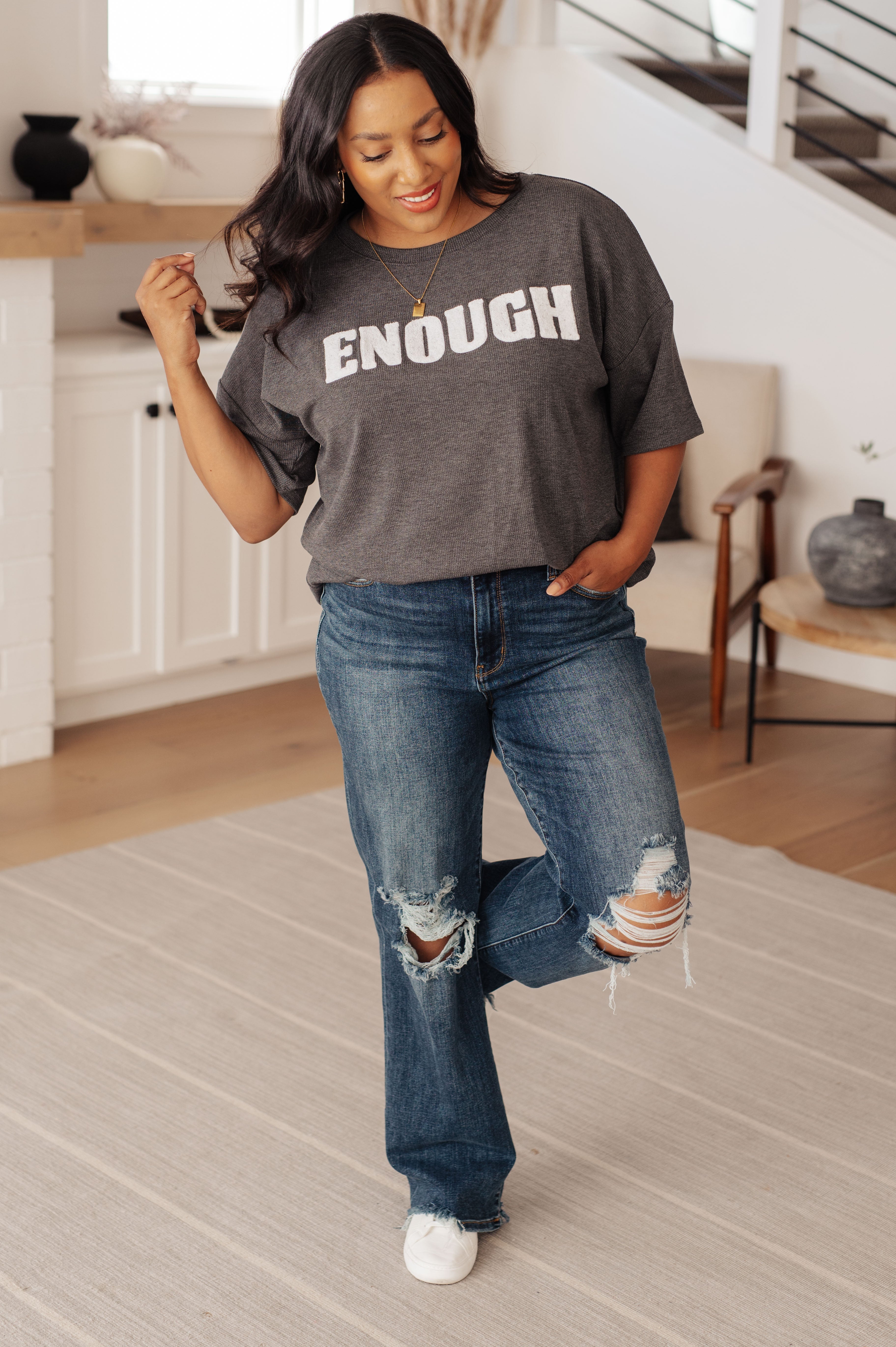 Always Enough Graphic Tee in Charcoal Ave Shops