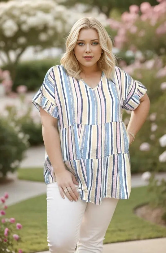 Angelic Striped Short Sleeve Boutique Simplified