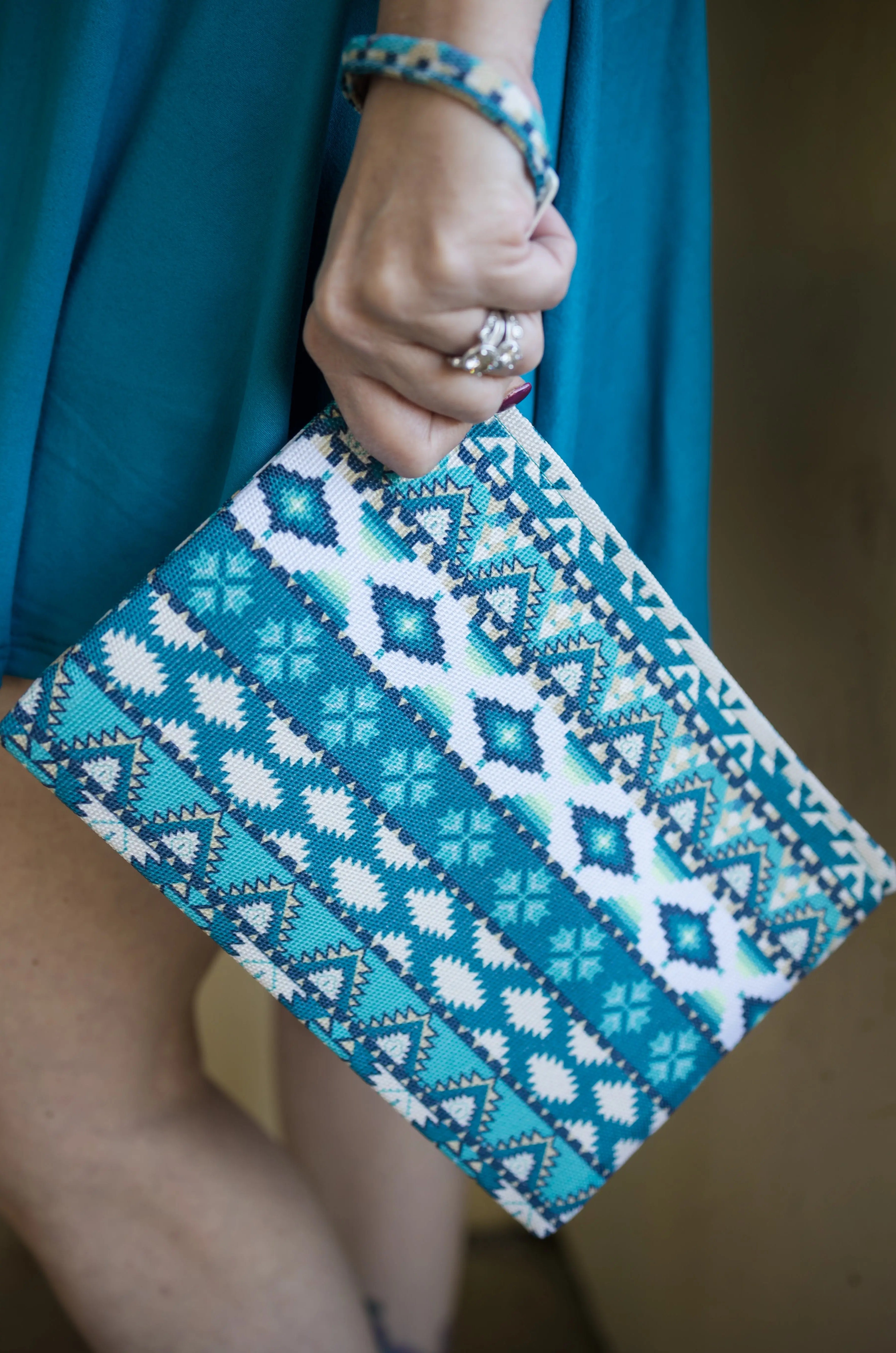 Aqua Aztec Pouch Bag Accessories Boutique Simplified