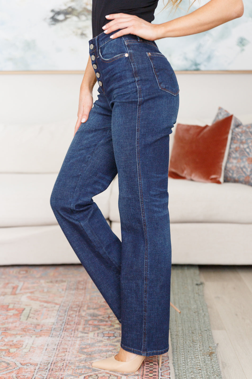 Arlo High Rise Button-Fly Straight Jeans Ave Shops