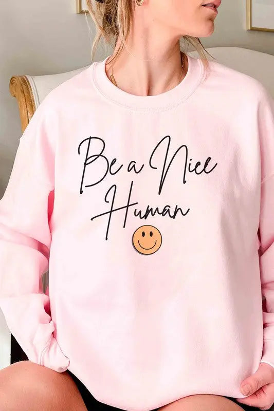 BE A NICE HUMAN HAPPY FACE Graphic Sweatshirt BLUME AND CO.