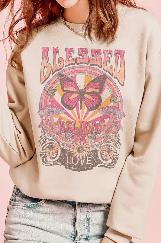 BLESSED BUTTERFLY BELIEVE IN LOVE SWEATSHIRT BLUME AND CO.