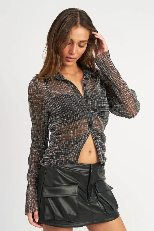 BUTTON DOWN SHEER TOP Emory Park