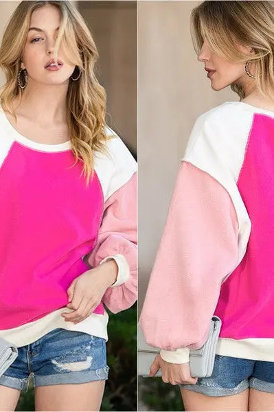 Barbie pink Casual Seam out Pullover Sweatshirt EG fashion