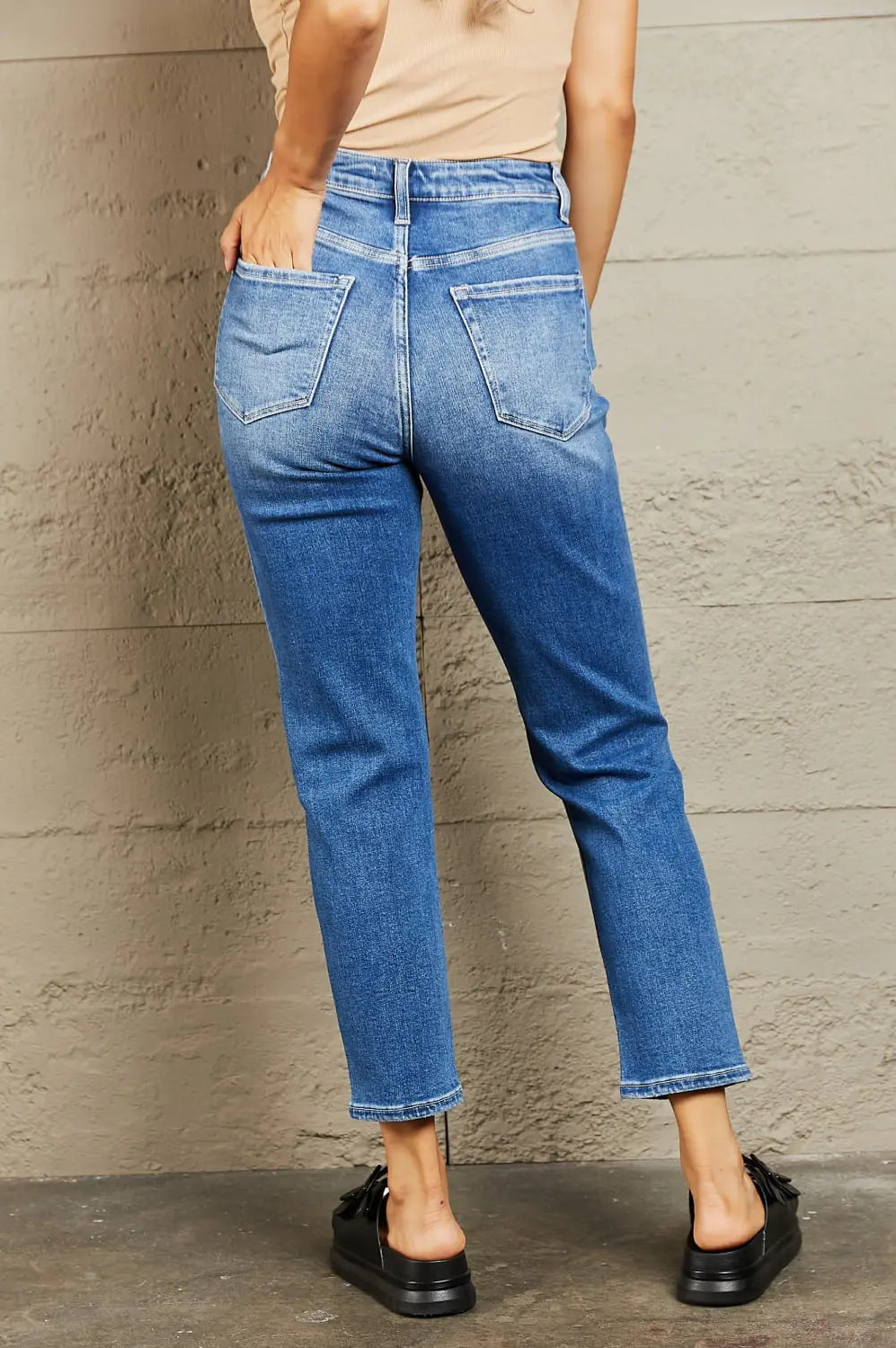 BAYEAS High Waisted Cropped Dad Jeans Trendsi
