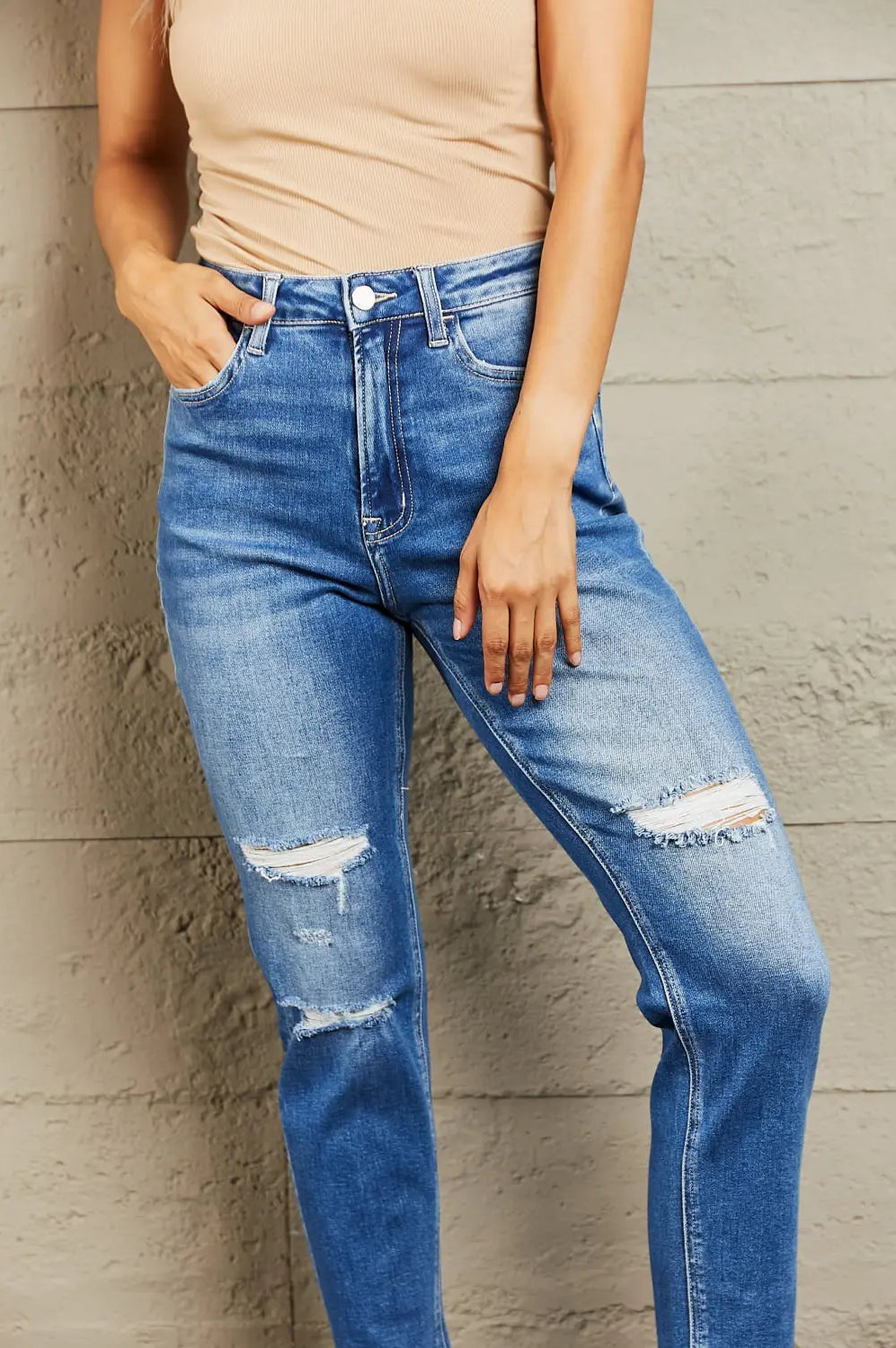 BAYEAS High Waisted Cropped Dad Jeans Trendsi