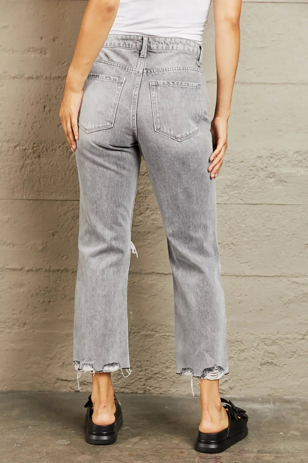 BAYEAS High Waisted Cropped Straight Jeans Trendsi