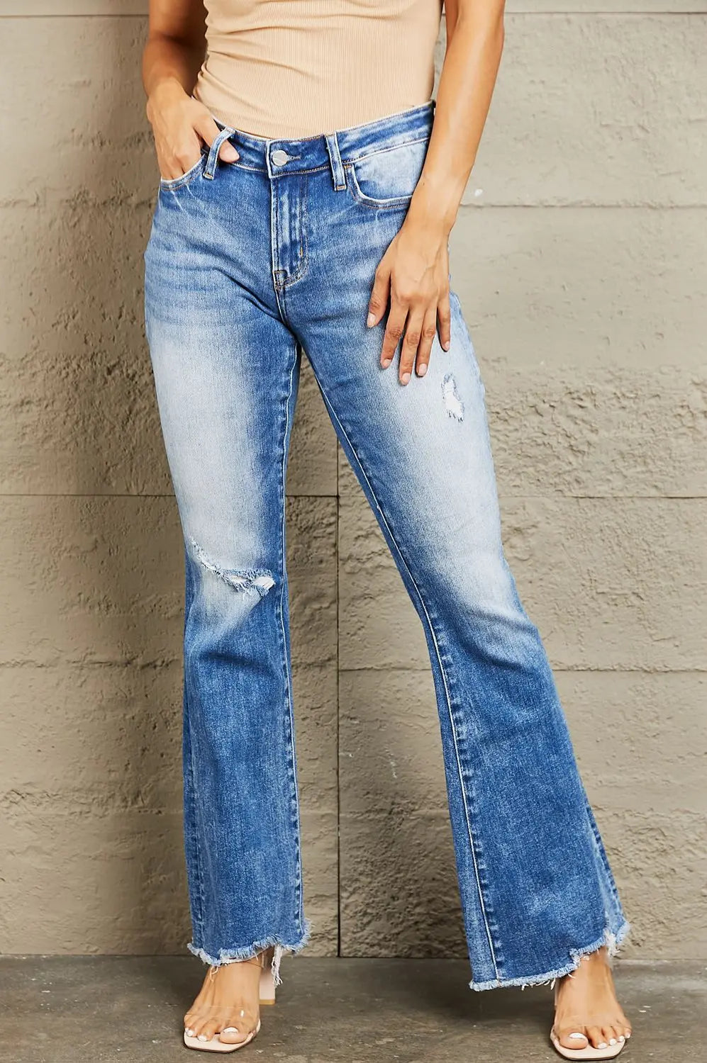 BAYEAS Izzie Mid Rise Bootcut Jeans Trendsi
