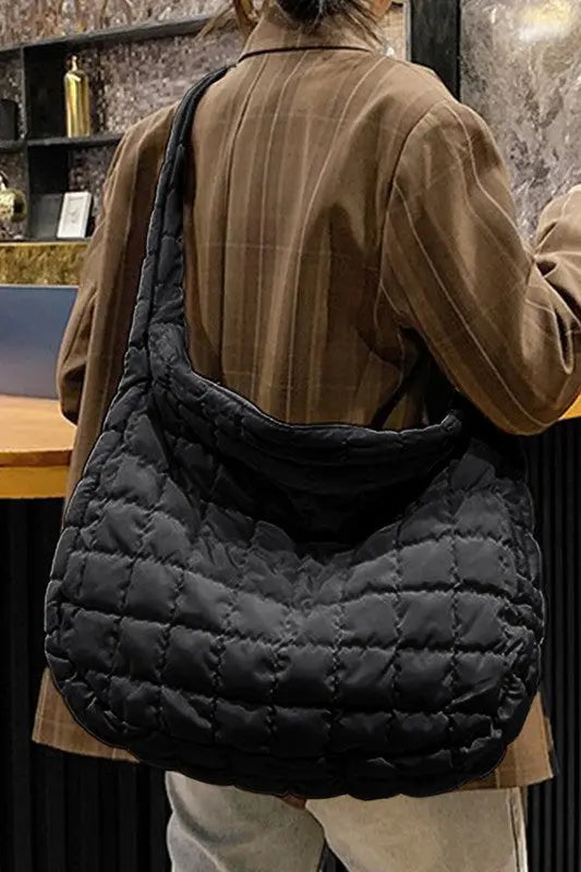 Beige Quilted Zipper Large Jennie  Shoulder Bag EG fashion