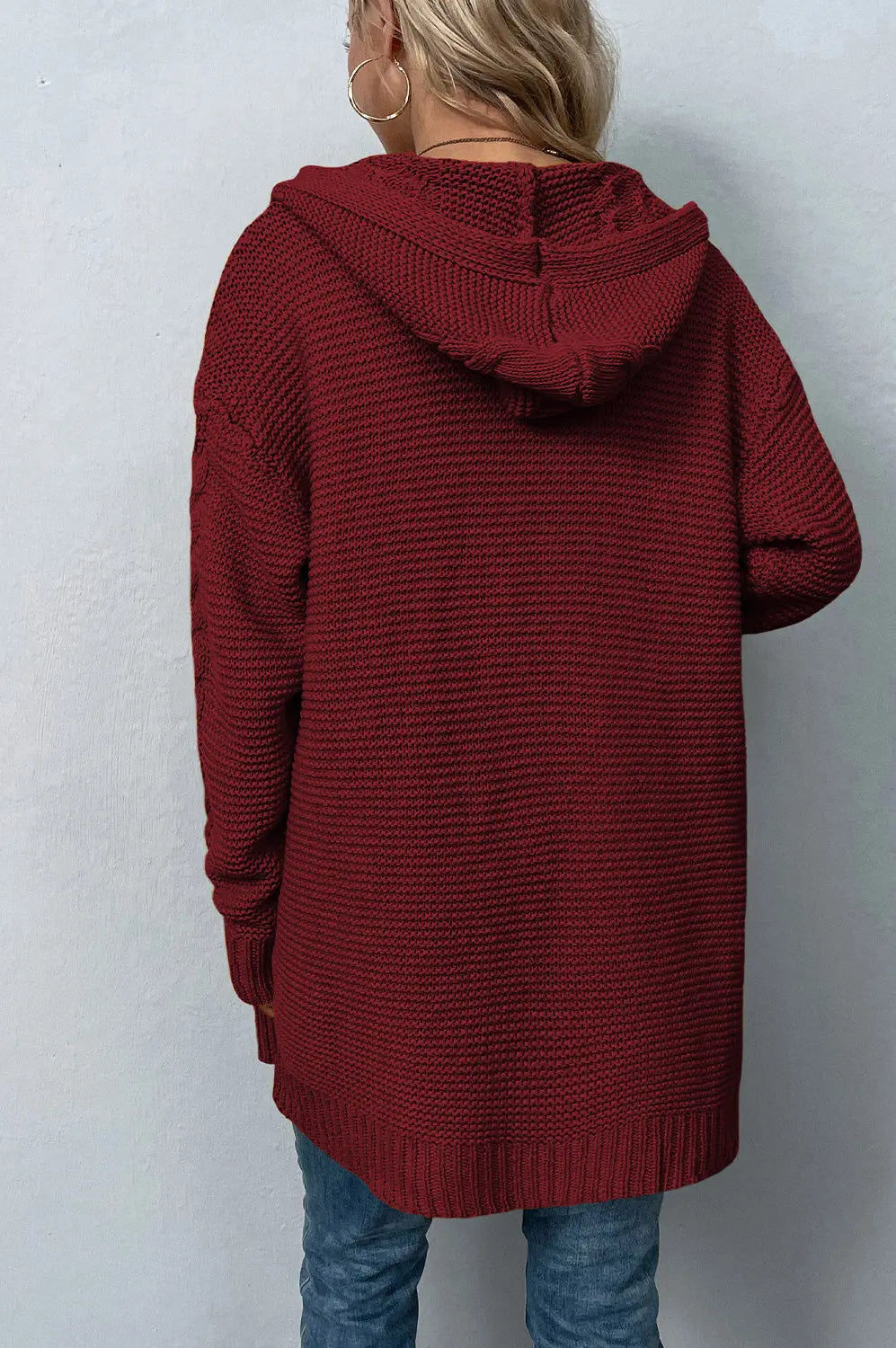 Cable-Knit Dropped Shoulder Hooded Cardigan Trendsi