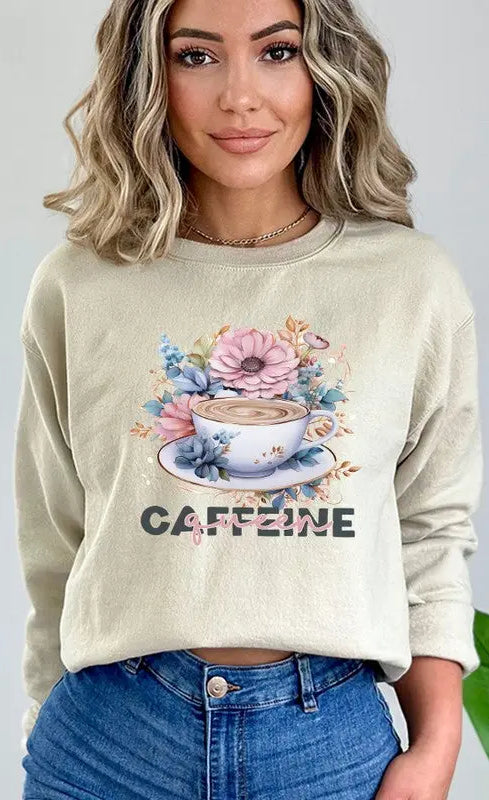 Caffeine Queen Floral Graphic Sweatshirt Cali Boutique