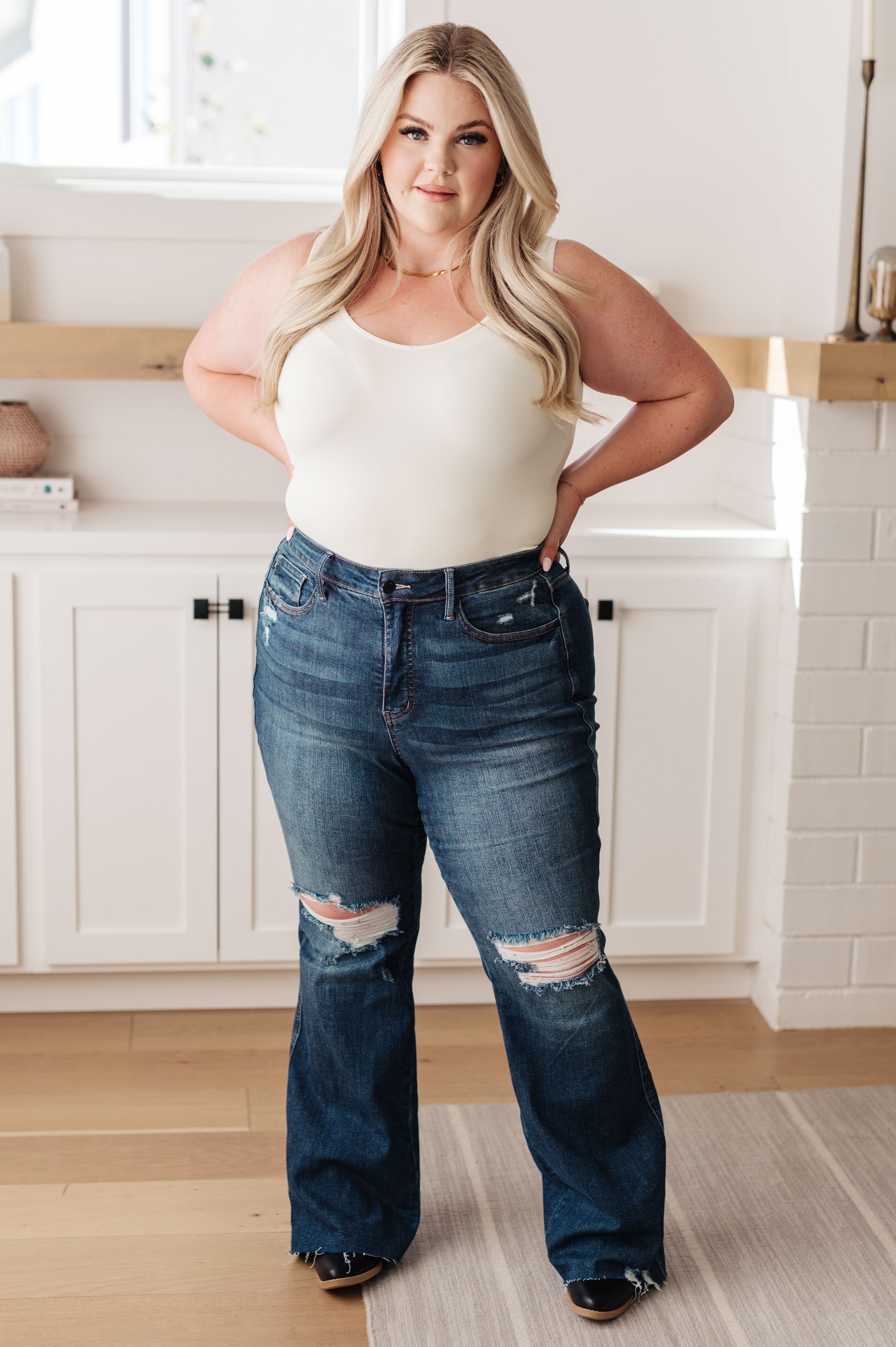 Cassandra High Rise Control Top Distressed Flare Jeans Ave Shops