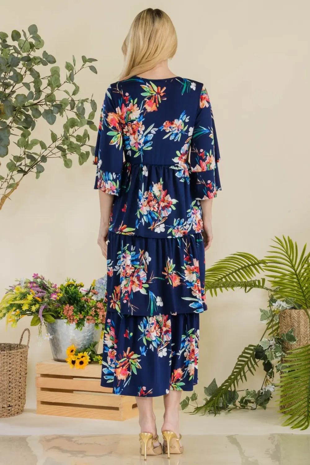 Celeste Full Size Floral Ruffle Tiered Midi Dress Trendsi