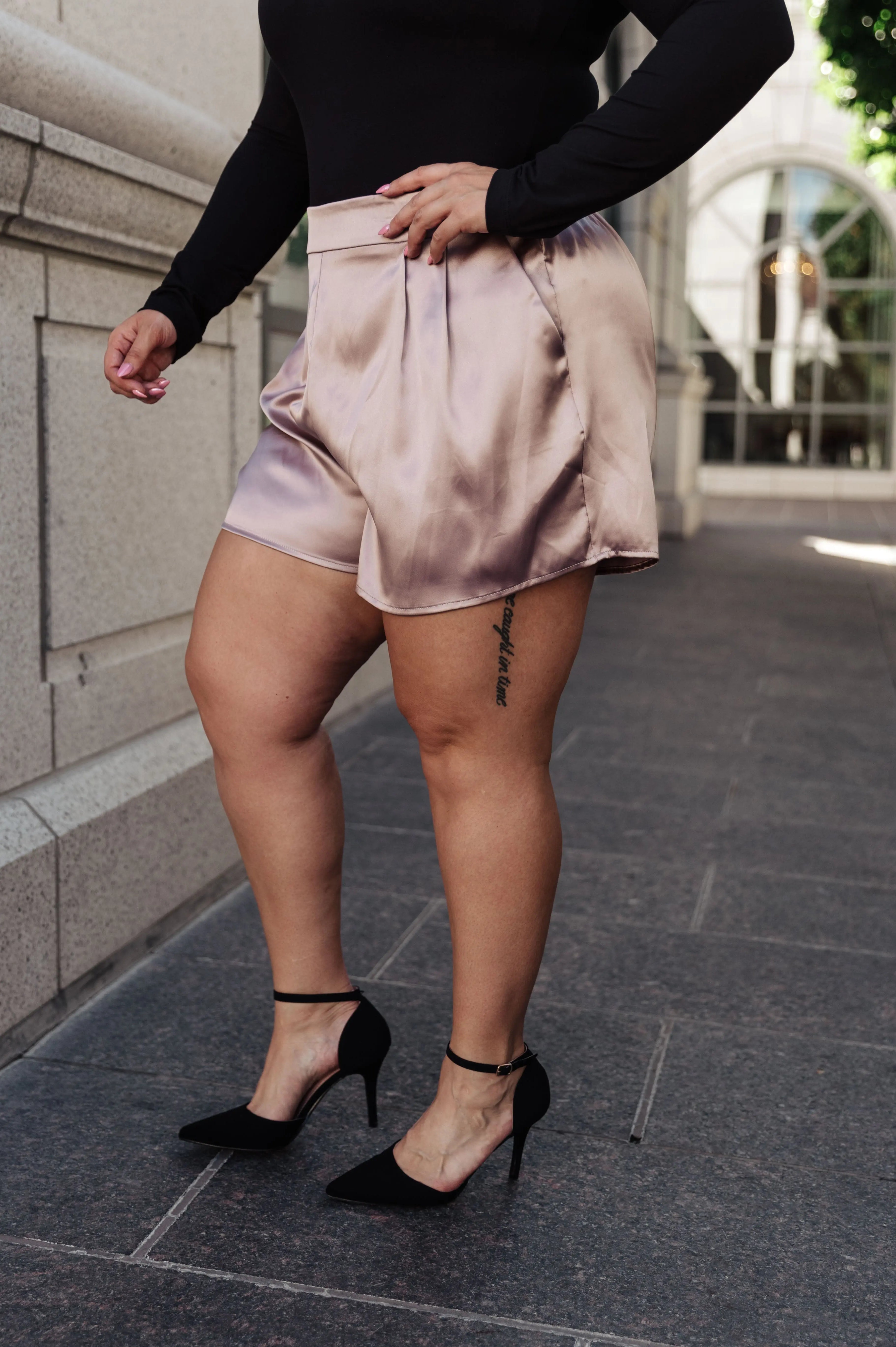 Champagne and Roses Satin Shorts Ave Shops
