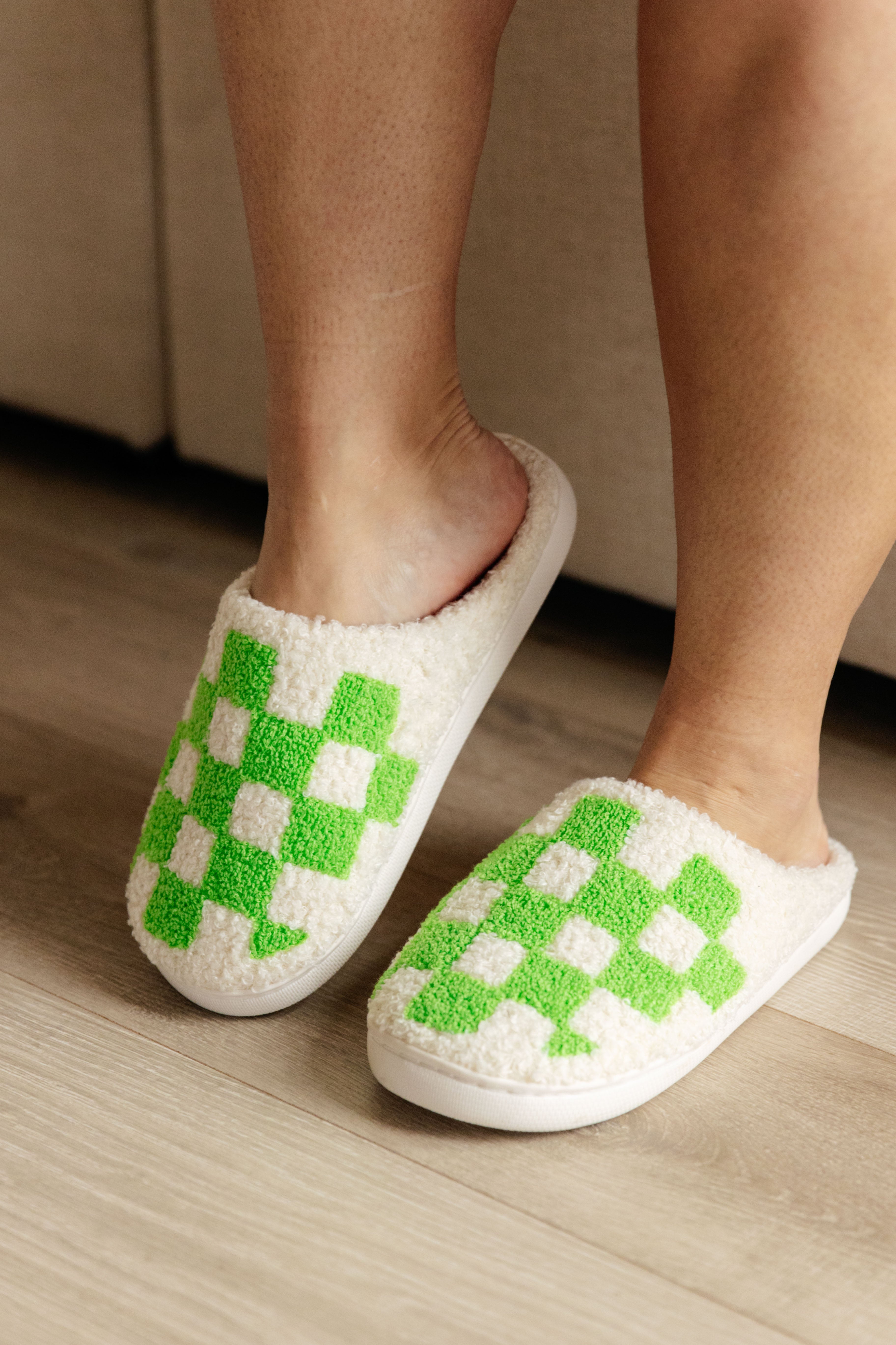 Checked Out Slippers in Green Casual Chic Boutique