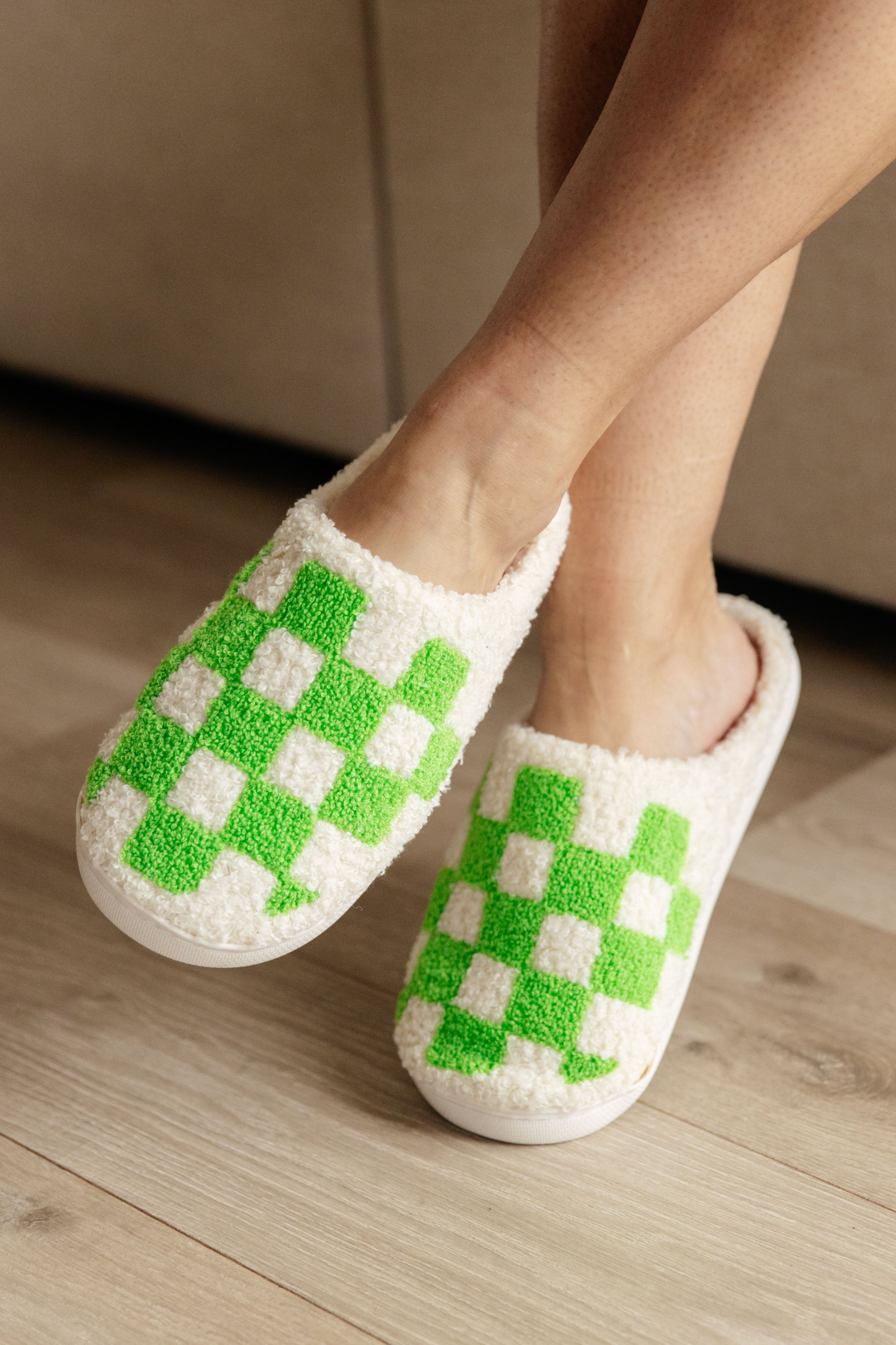 Checked Out Slippers in Green Casual Chic Boutique