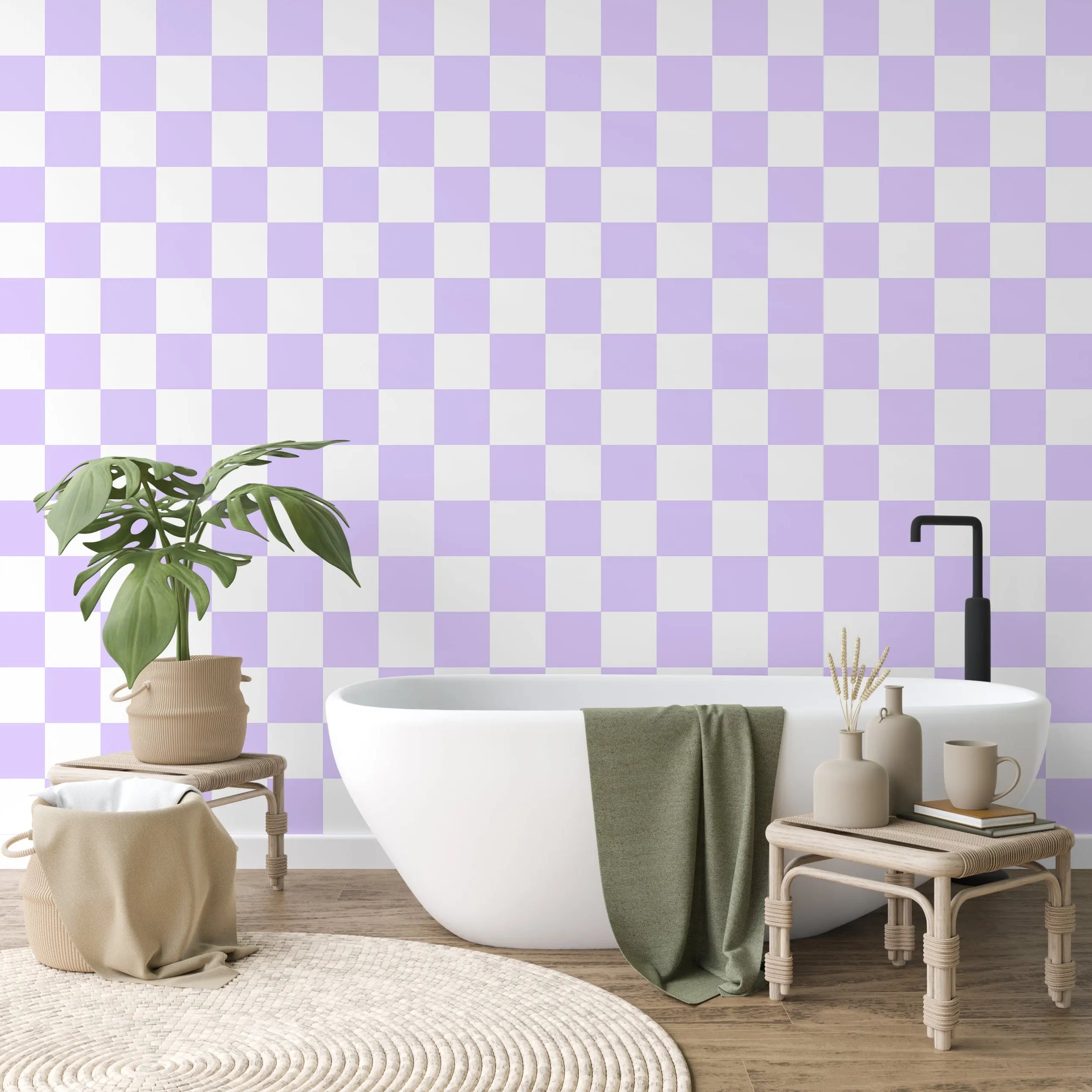 ‘Checkmate’ Checkerboard Wallpaper in Lavender | Purple checkered wallpaper Sorbet Dreams