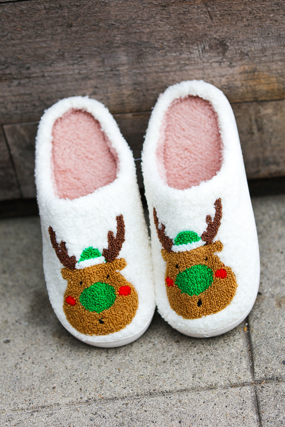 Holiday Reindeer Print Fleece Slippers |   |  Casual Chic Boutique