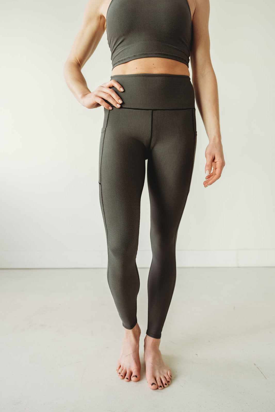 Grey Wander Pocket Yoga Pants in Microstripe Colorado Threads Clothing