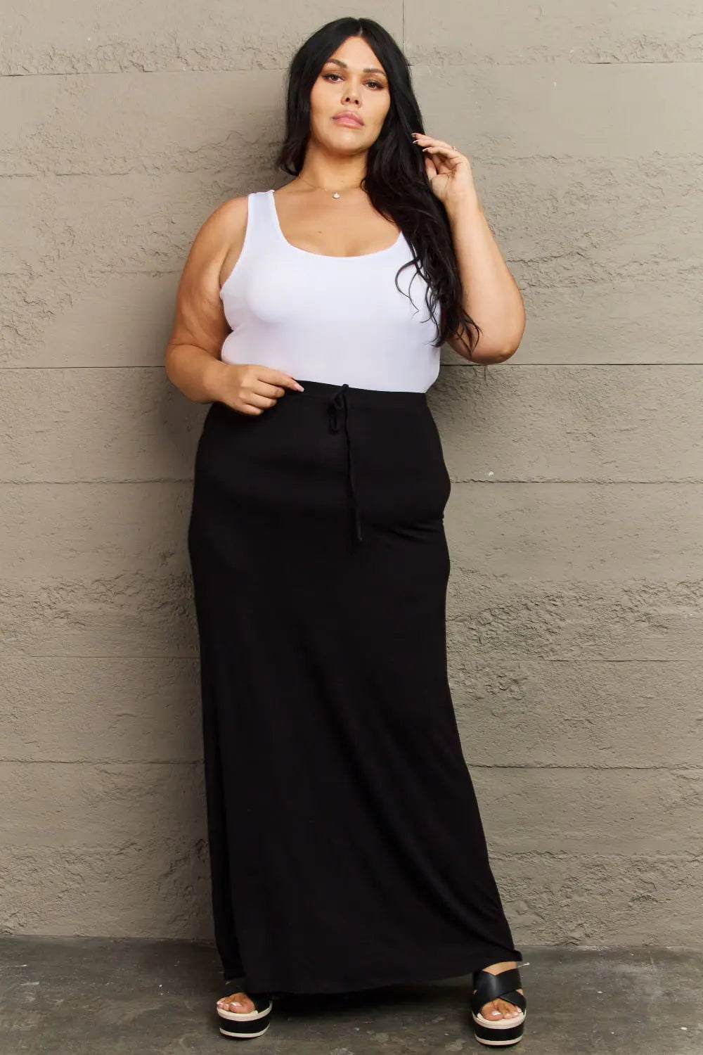 Culture Code For The Day Full Size Flare Maxi Skirt in Black Trendsi