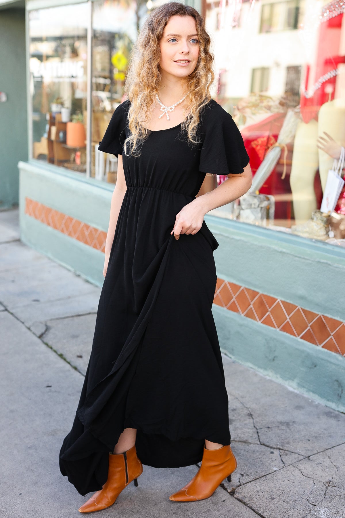 In Your Dreams Black Flutter Sleeve Woven Maxi Dress Beeson River