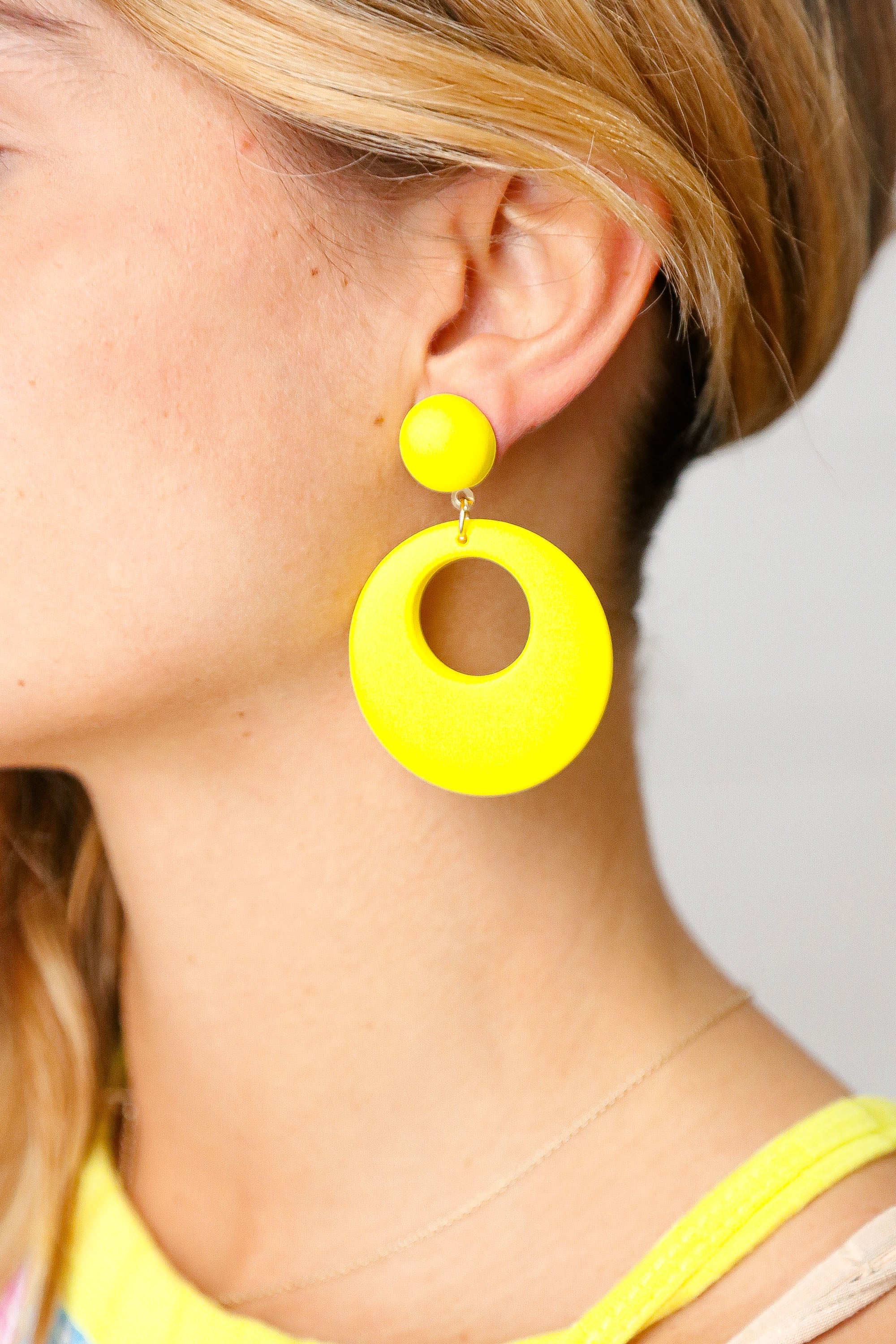 Lemon Retro Open Circle Resin Dangle Earrings ICON