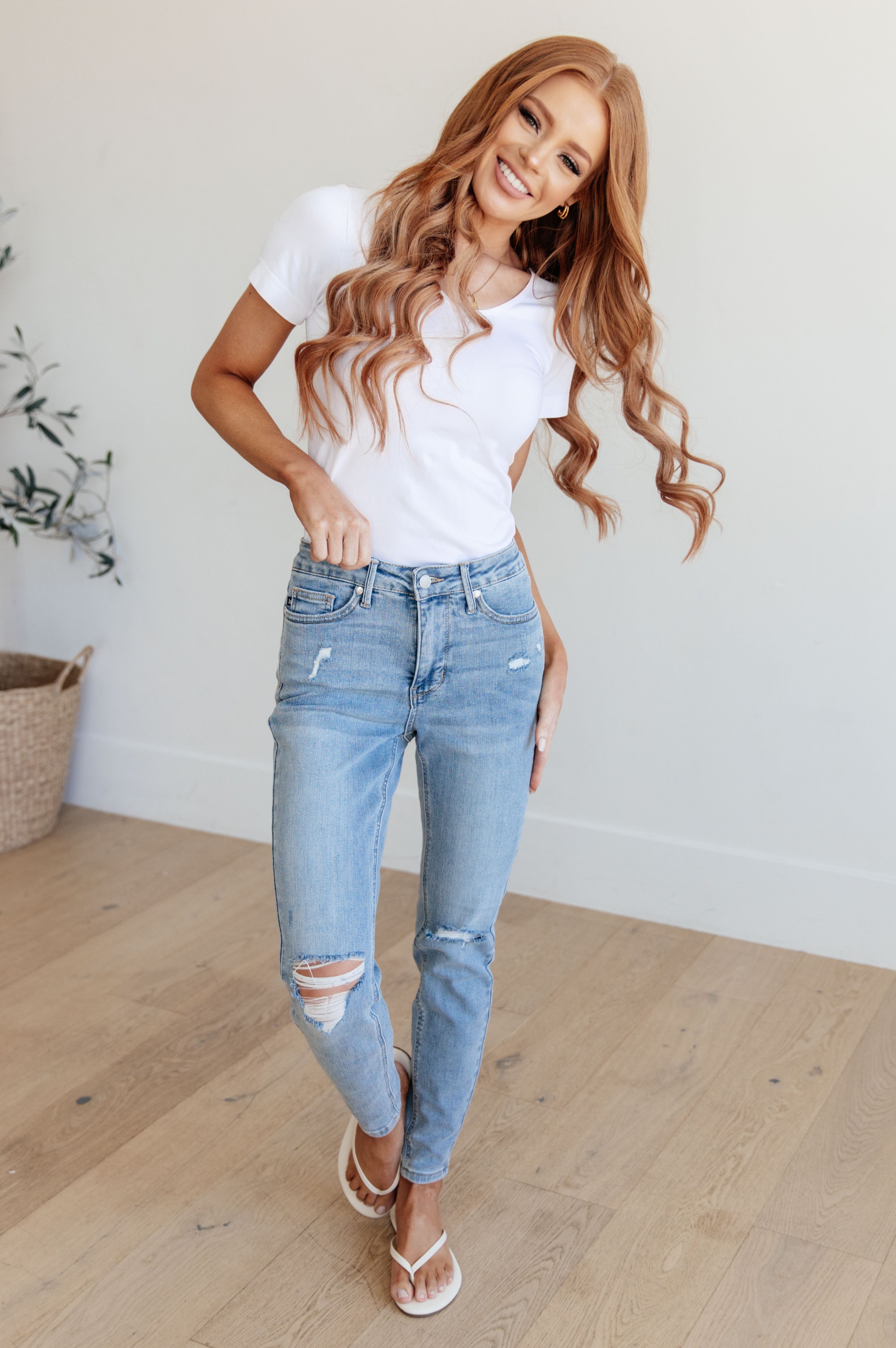 Eloise Mid Rise Control Top Distressed Skinny Jeans Ave Shops