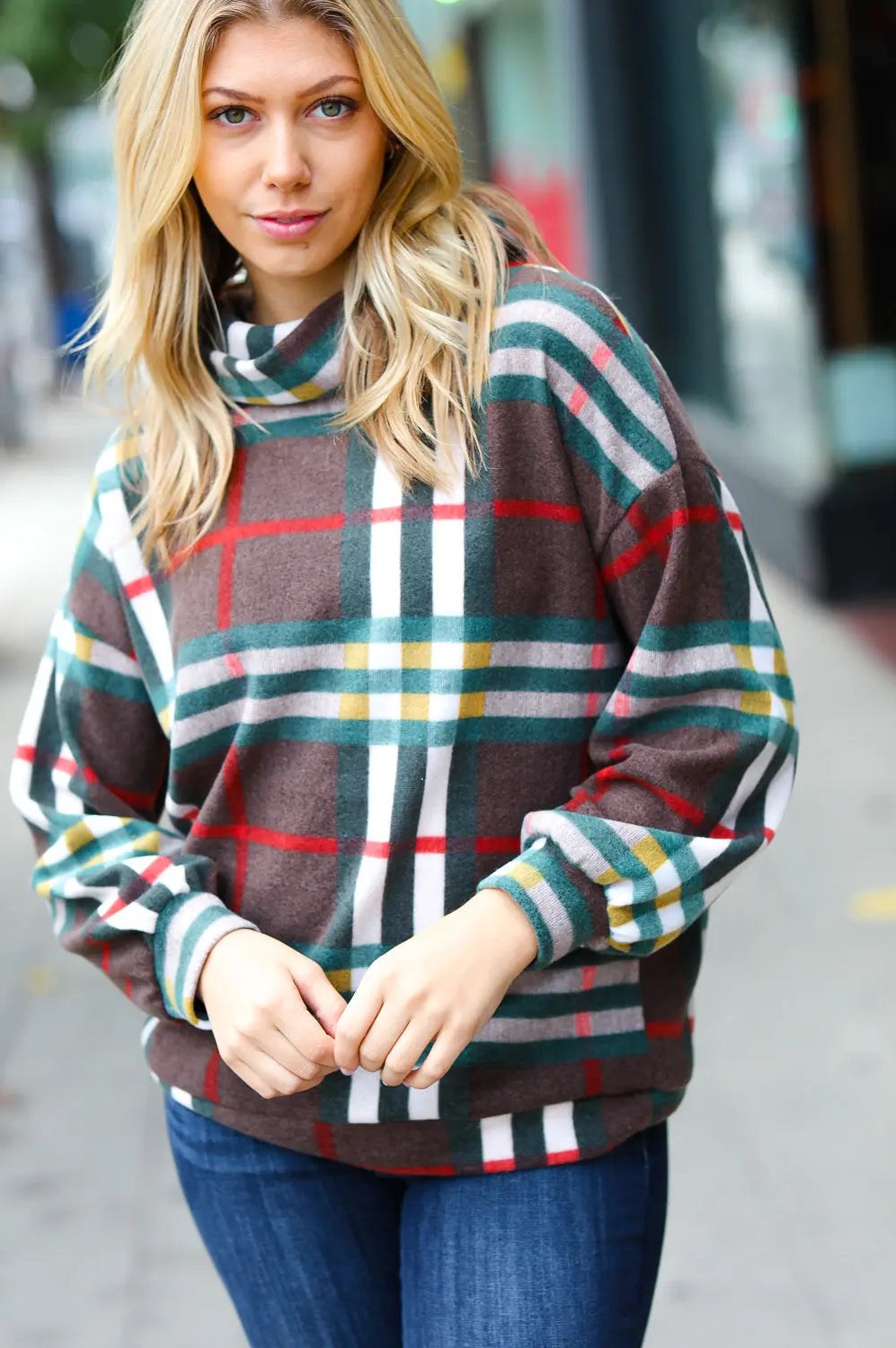 Embrace The Joy Multicolor Plaid Turtleneck Sweater CY Fashion