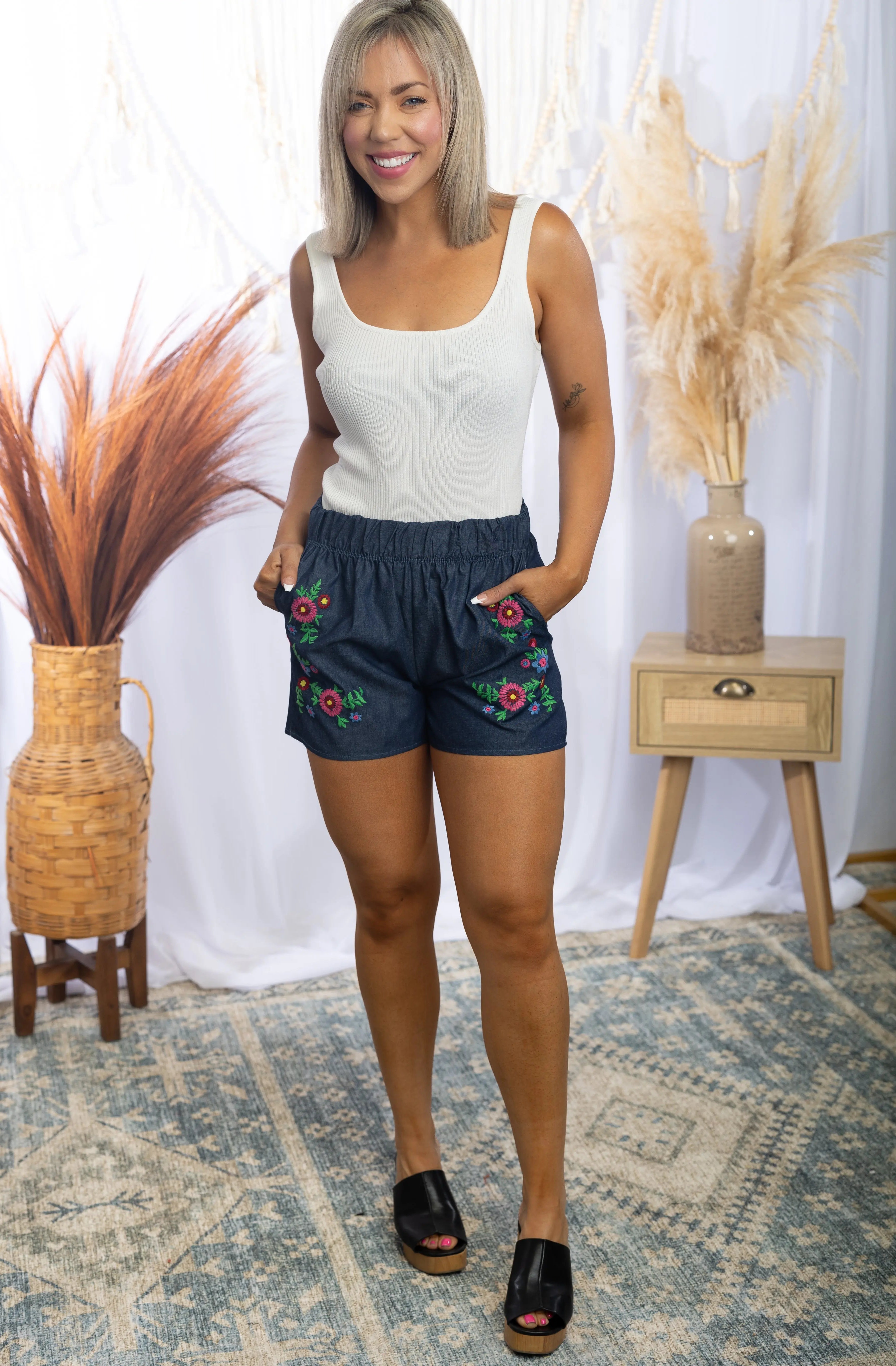 Embroidered Paradise Shorts Boutique Simplified